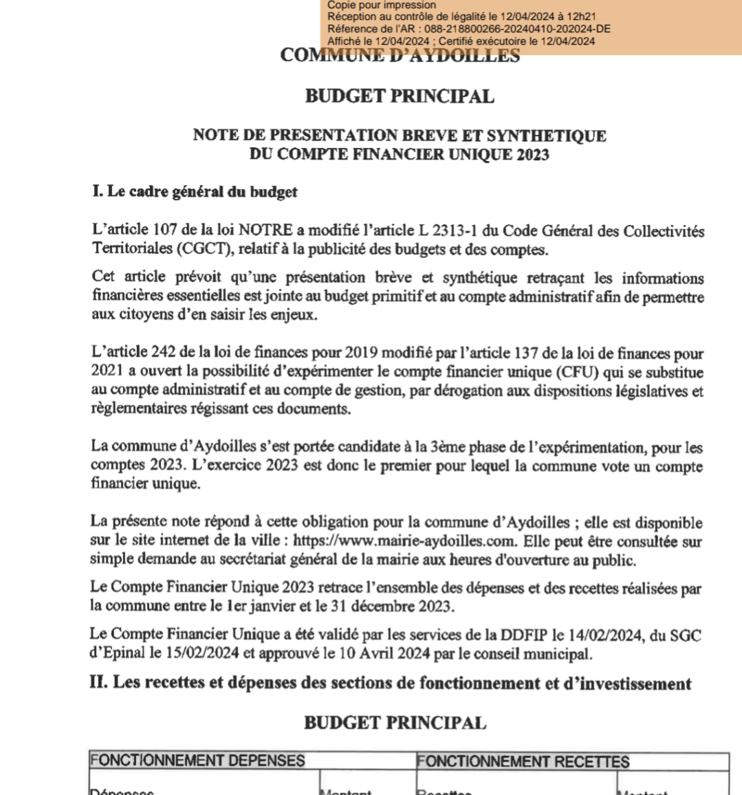 Note de présentation brève et synthétique 