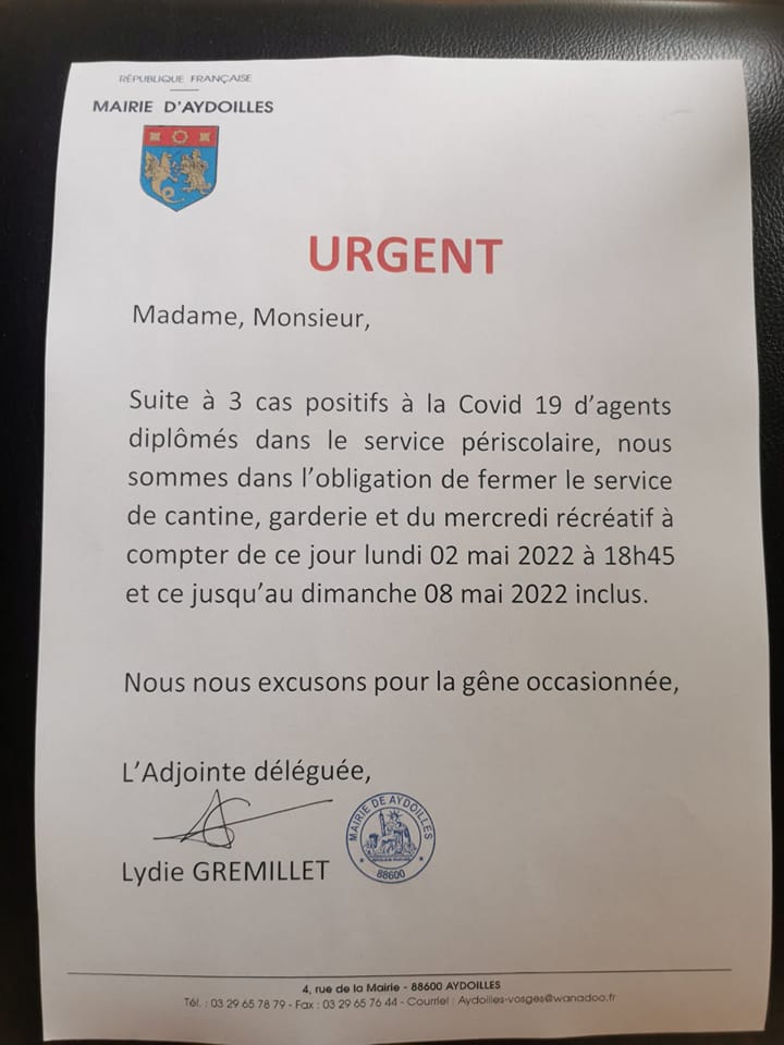 Fermeture des services priscolaires